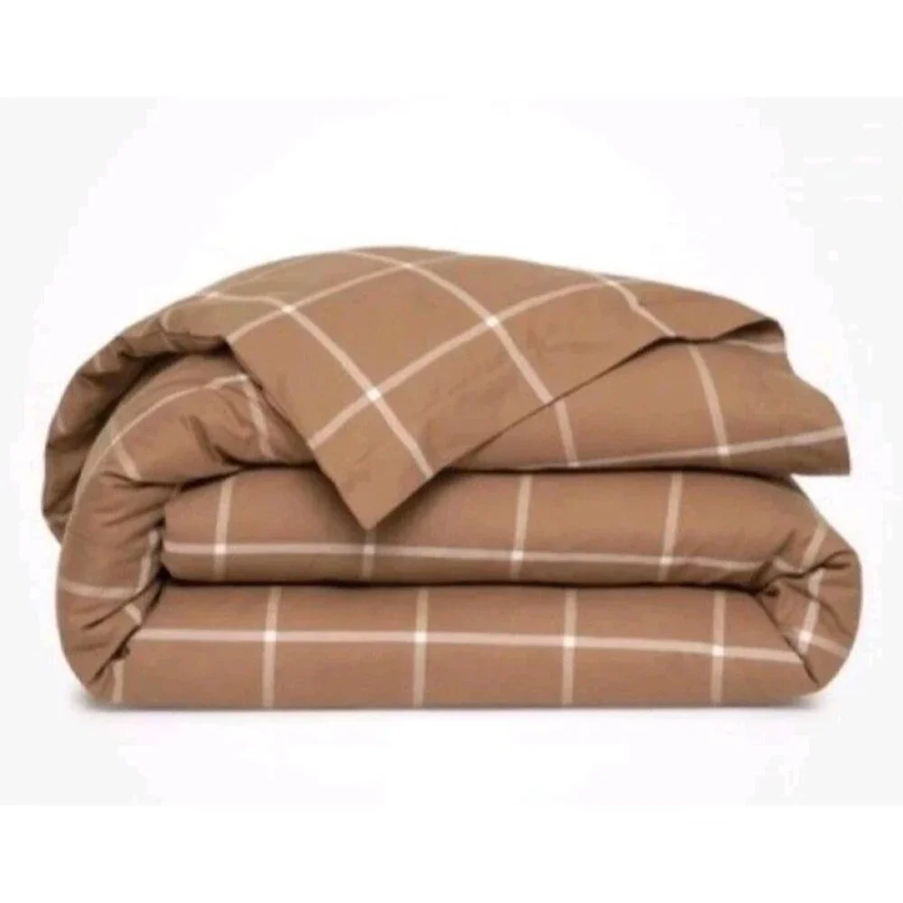 Ralph Lauren Full Queen Modern Equestrian Windowpane Duvet Cover Camel $500 NWT